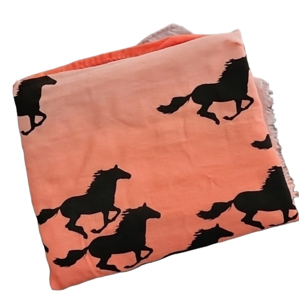 VINTAGE EQUESTRIAN Neon Ombre Horse Scarf Oversized Wrap Stallions Horses Throw - Picture 12 of 15